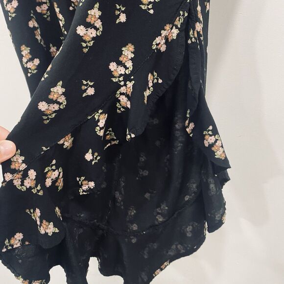 SUSINA 2X Black Floral Pull On Elastic Waist Ruffle Leg Crop Coquette Fairy Pant - Picture 14 of 16